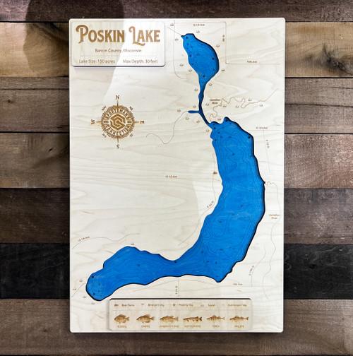Poskin - Wood Engraved Map