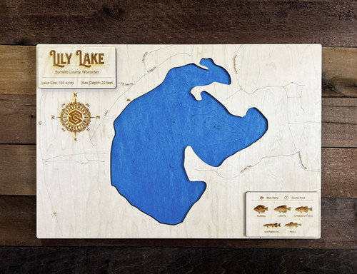 Lily (165 acres) - Wood Engraved Map