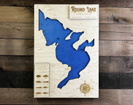 Round & Island (Three Lakes Chain) - Wood Engraved Map