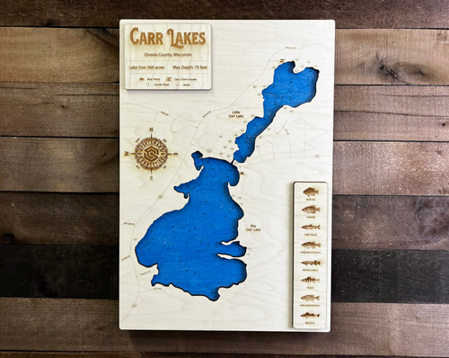 Carr Lakes, (Big & Little) - Wood Engraved Map