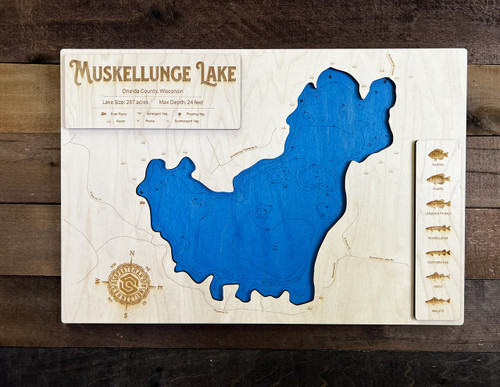 Muskellunge (287 acres) - Wood Engraved Map