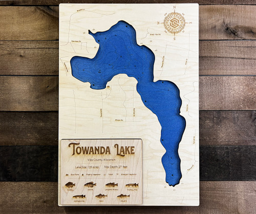 Towanda - Wood Engraved Map