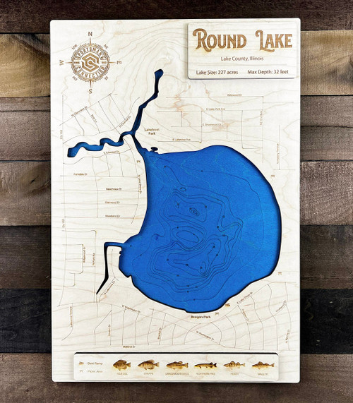 Round (227 acres) - Wood Engraved Map