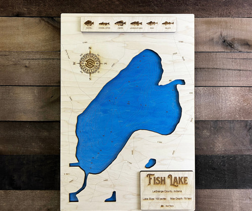 Fish (100 acres) - Wood Engraved Map