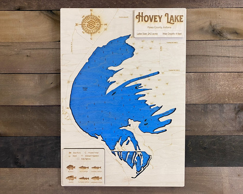 Hovey Lake (Hovey F & W Area) - Wood Engraved Map