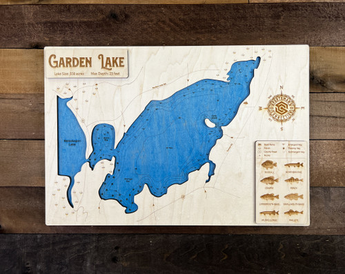 Garden (Bayfield County) - Wood Engraved Map