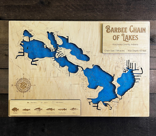 Barbee Lake Chain - Wood Engraved Map