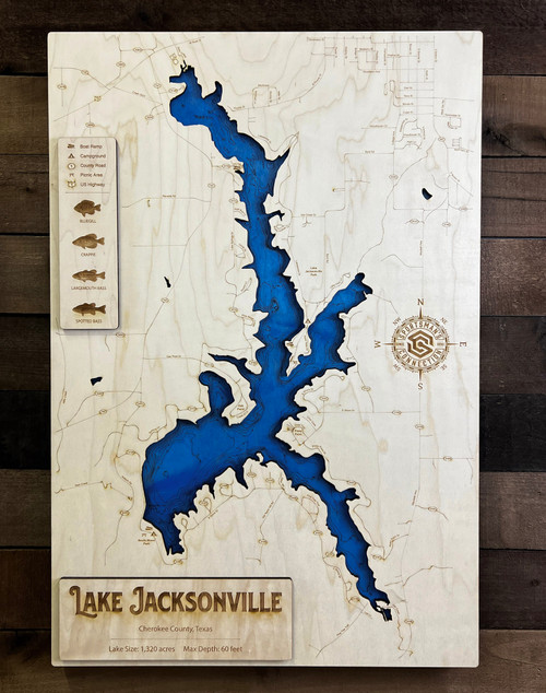 Lake Jacksonville - Wood Engraved Map