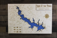 Lake O' the Pines - Wood Engraved Map