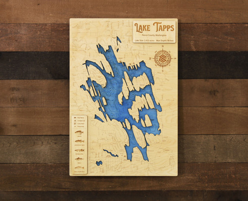 Tapps - Wood Engraved Lake Map