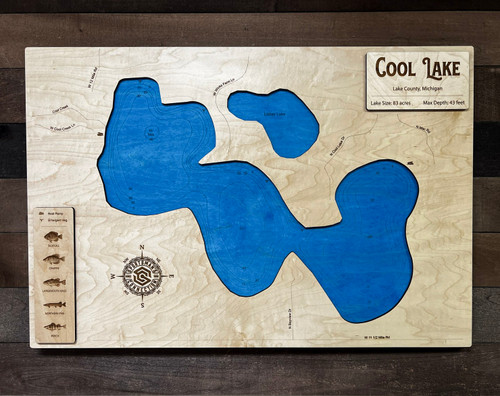 Cool Lake - Wood Engraved Map