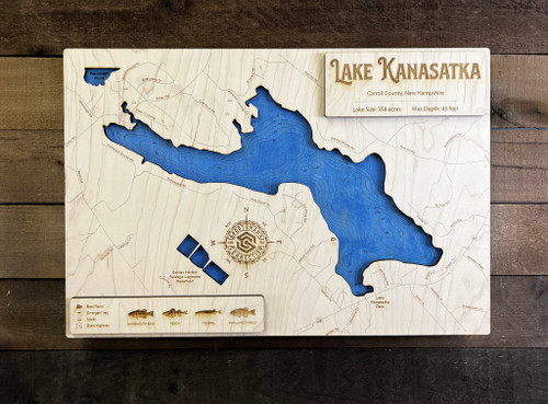 Kanasatka, Lake (686 Acres) - Wood Engraved Map