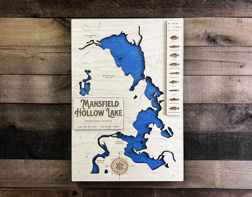 Mansfield Hollow Dam (429 Acres) - Wood Engraved Map