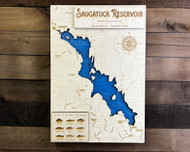 Saugatuck Reservoir (823 Acres) - Wood Engraved Map