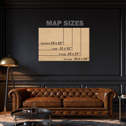 Wood engraved map sizes