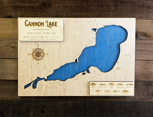 Cannon Lake Wood Engraved Map