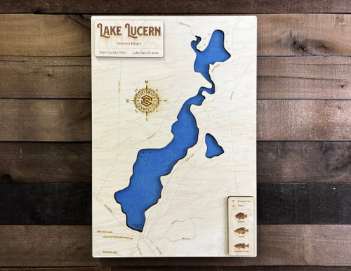 Lucern Lake  - Wood Engraved Map