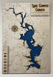 Lake Corpus Christi (18256 Acres) - Wood Engraved Map