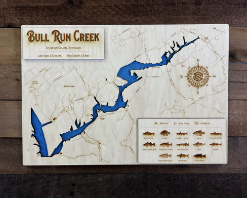 Bull Run Creek - Wood Engraved Map