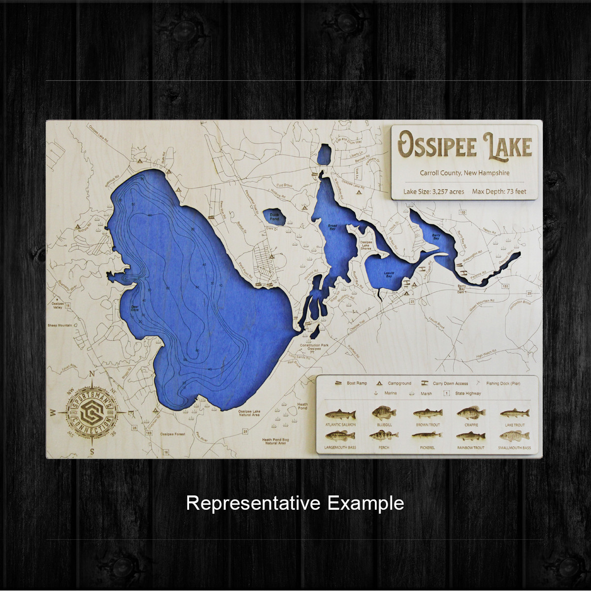 Lake Arthur- Wood Engraved Lake Map