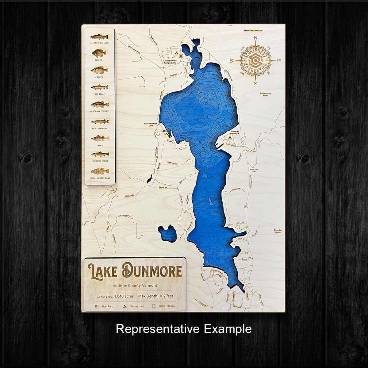 Theodore Roosevelt Lake- (no contours) - Wood Engraved Lake Map