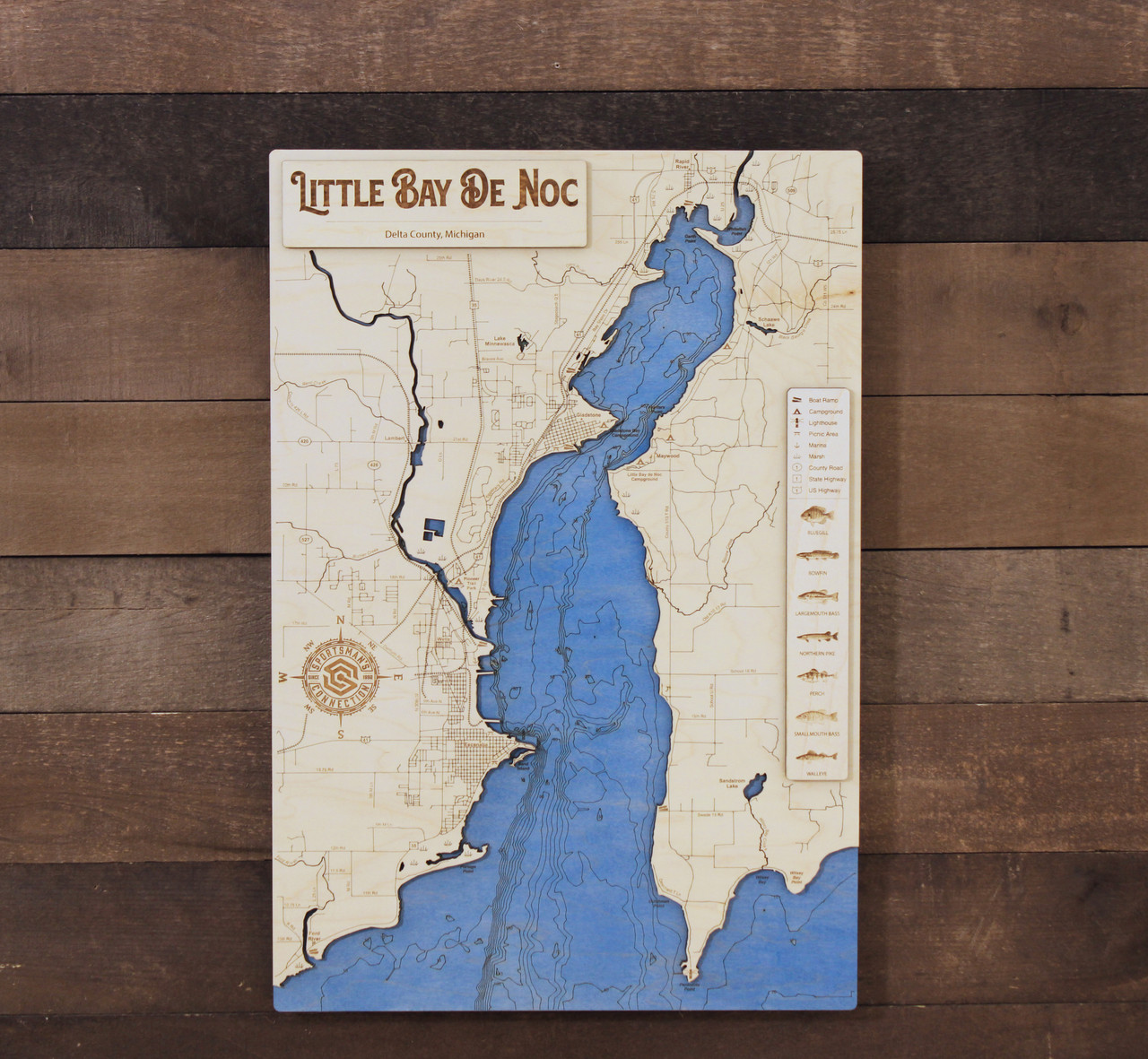 Little Bay De Noc - Wood Engraved Map