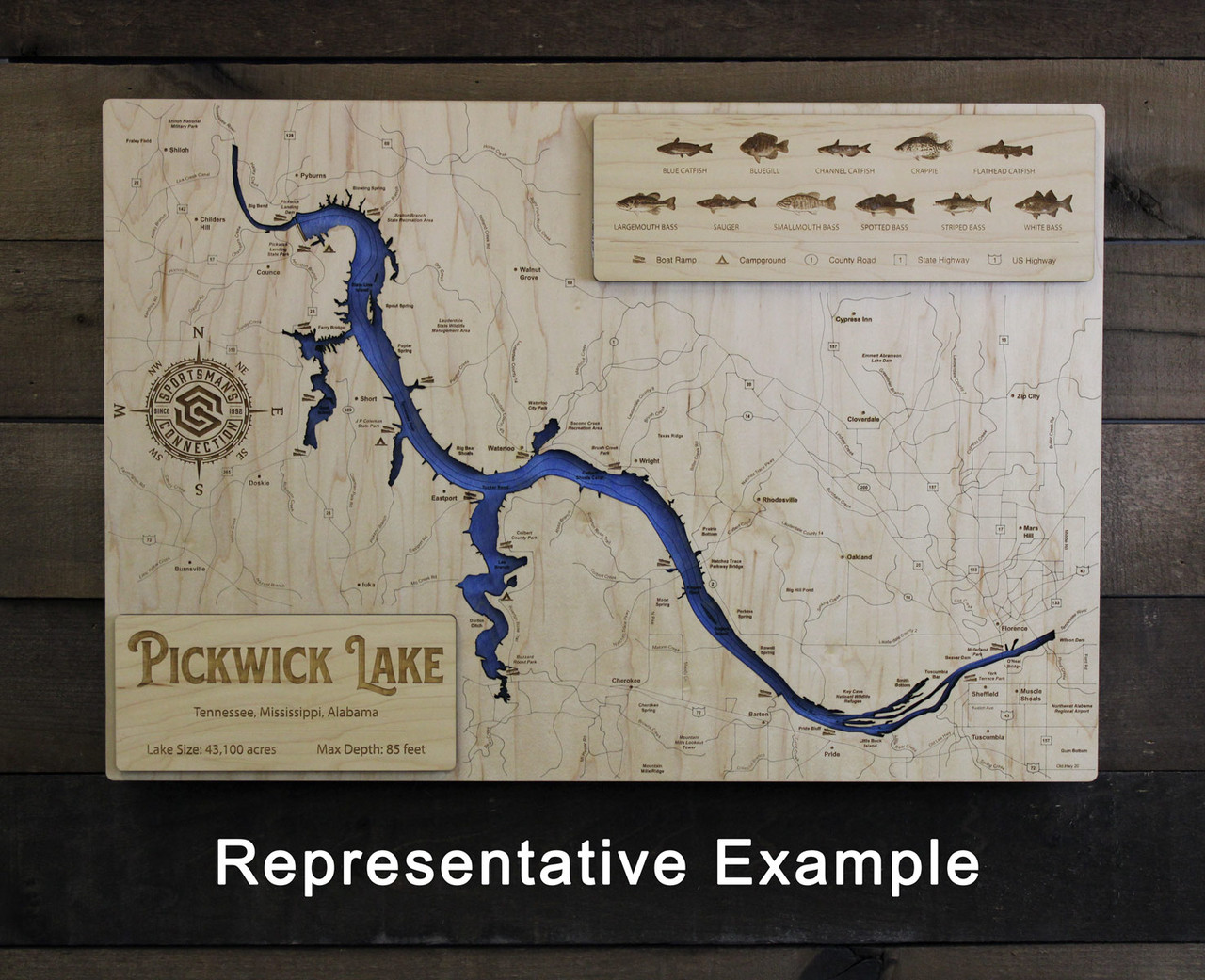 Roosevelt Park Lake - Wood Engraved Map