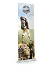 33" Wide Single-Sided All Aluminum Mercury Pro Retractable Banner Stand with Adjustable Height, Silver. Made in the USA