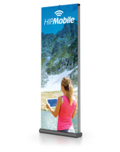 60" Wide Double-Sided All Aluminum Mercury Pro Retractable Banner Stand with Adjustable Height, Black. Made in the USA