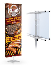 Classic Pro All Aluminum Center Pole Banner Stand with Pole Pockets & Square Base, Silver. Made in the USA