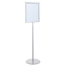 8.5" x 11" VERTICAL Insert Performance Series Pedestal Sign Holder with ADJUSTABLE HEIGHT POLE, Silver. Made in the USA