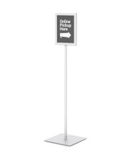 11" x 14" VERTICAL Insert Performance Series Pedestal Sign Holder with FIXED HEIGHT POLE, Silver. Made in the USA