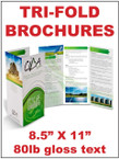 Brochures - Tri-fold, 8.5" X 11" 80lb gloss text Double Sided, full bleed, full color  - From $38