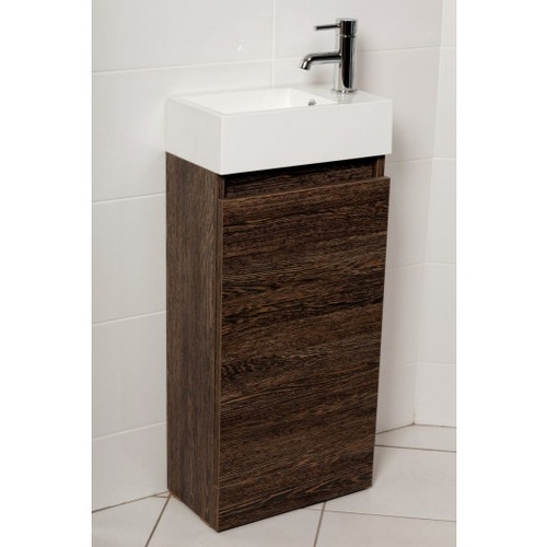 390mm Pearl Floor Standing Cloakroom Vanity Unit - dark oak