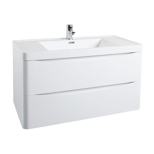 900mm Bali Gloss White Wall Mounted Cabinet with Drawers & Basin