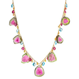 Watermelon Tourmaline w/ Quartz Briolettes 