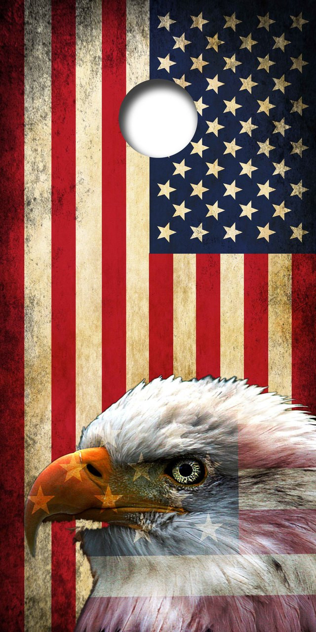 Rustic American Flag Bald Eagle Cornhole Board Wrap Set LAMINATED