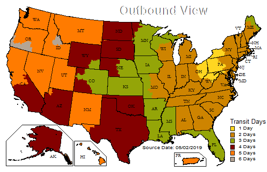 US Time in Transit Map