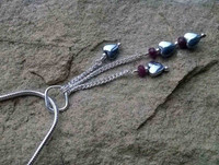 P00018 - Haematite Hearts and Ruby dangle chain pendant in 925 Sterling Silver on chain