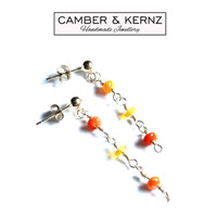 Fire Opal rosary link in .925 Sterling Silver Earrings