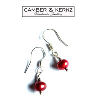 Red Pearl & .925 Sterling Silver Earrings