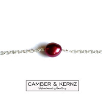 Red Potato Pearl integrated silver plated Necklace (Oxidised)