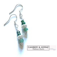Two Tone Faceted Emeralds & .925 Sterling Silver Filigree Earrings