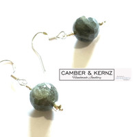 Labradorite 8mm Round Faceted .925 Sterling Silver Earrings (Oxidised)