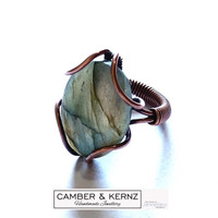 Oval Labradorite & Antique Copper Ring Size T/U