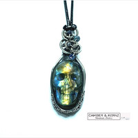 SOLD - .925 Sterling Silver Labradorite Carved Skull Pendant