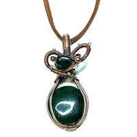 Circular Aventurine & Emerald Copper Pendant