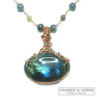Huge Oval Labradorite & Copper Necklace 20"