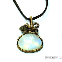 Rainbow Moonstone & Seed Pearl Pendant