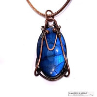 A0076 blue oval labradorite wrapped in copper
